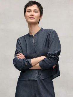 Airy Organic Cotton Twill Band Collar Shirt