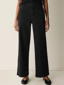 Cotton Stretch Denim Wide-Leg Trouser