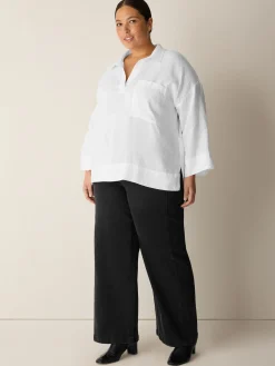 Cotton Stretch Denim Wide-Leg Trouser