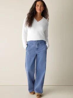 Cotton Stretch Denim Wide-Leg Trouser