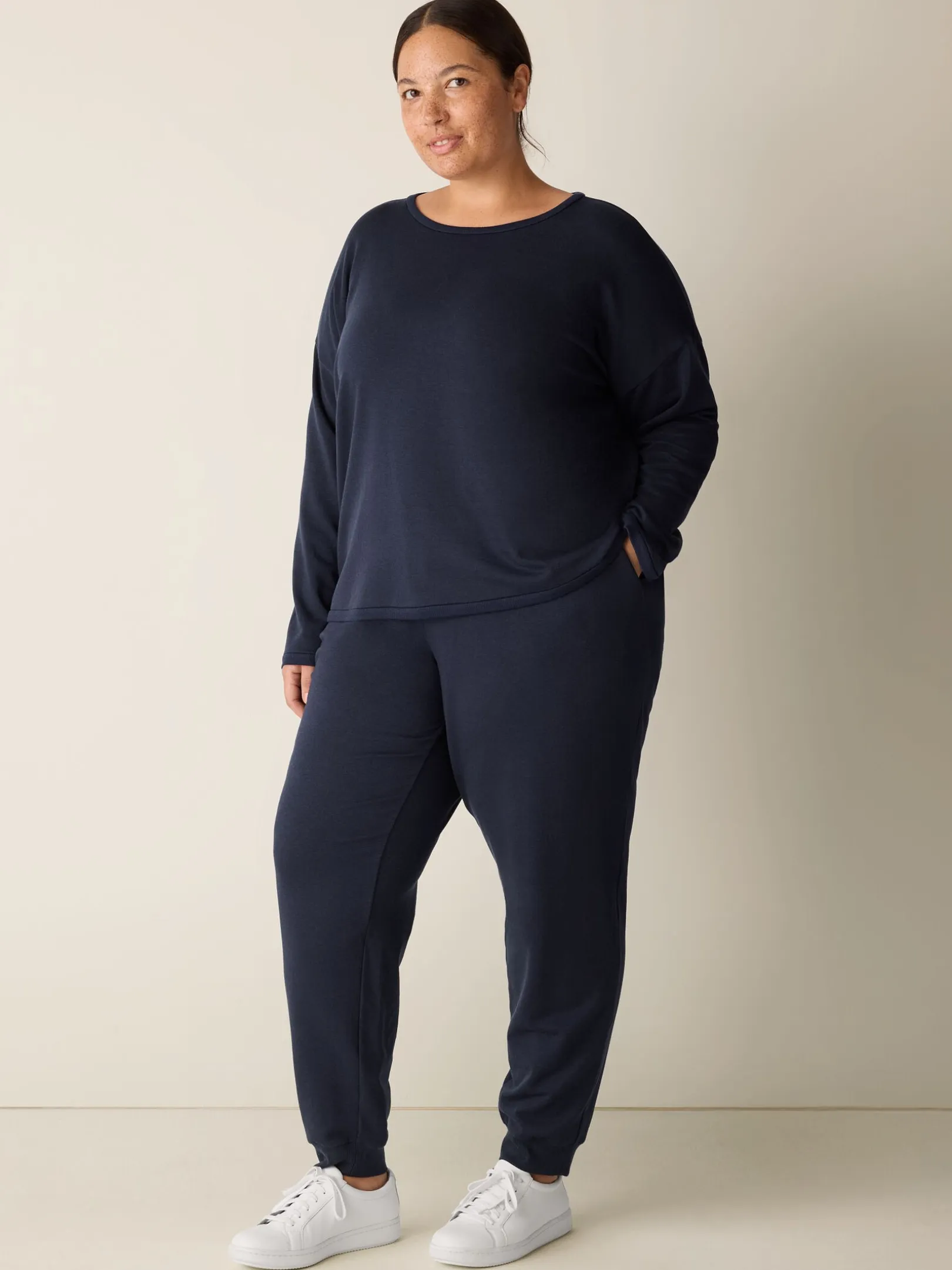 Cozy Brushed Terry Hug Round Neck Box-Top