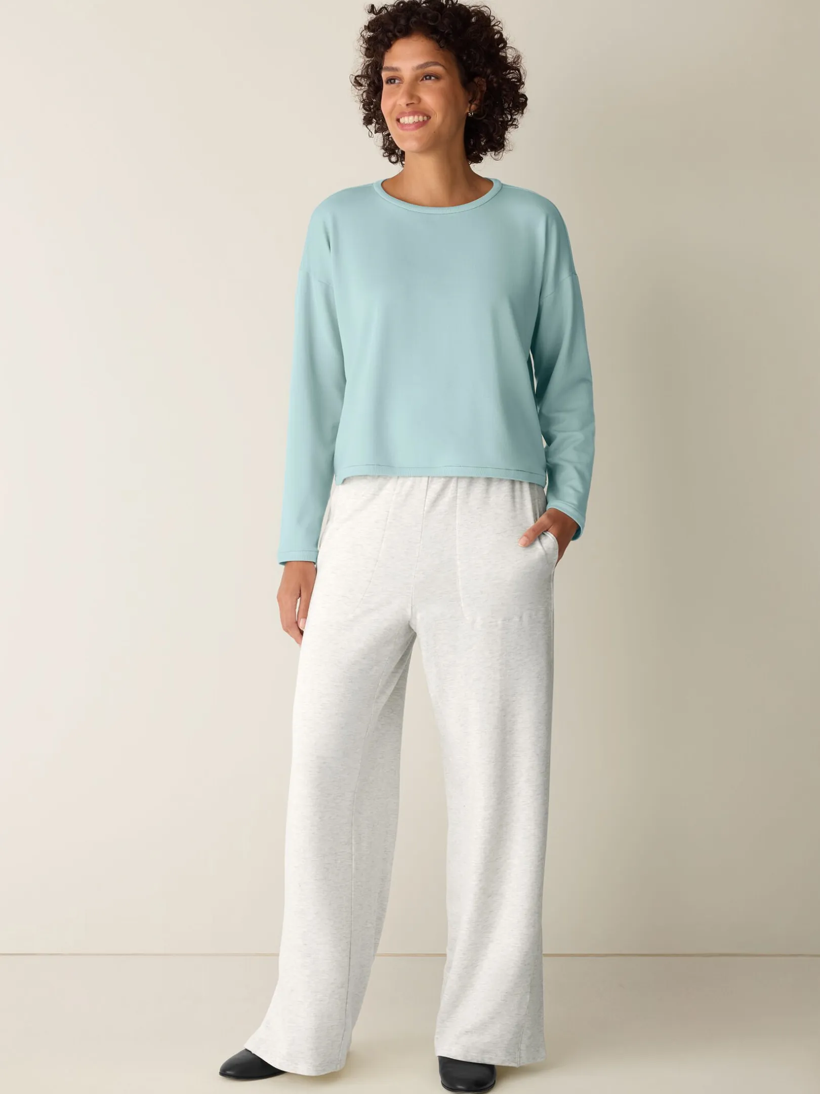 Cozy Brushed Terry Hug Round Neck Box-Top
