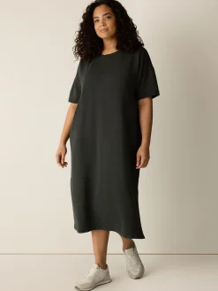 Garment-Dyed Organic Cotton Terry Crew Neck Dress
