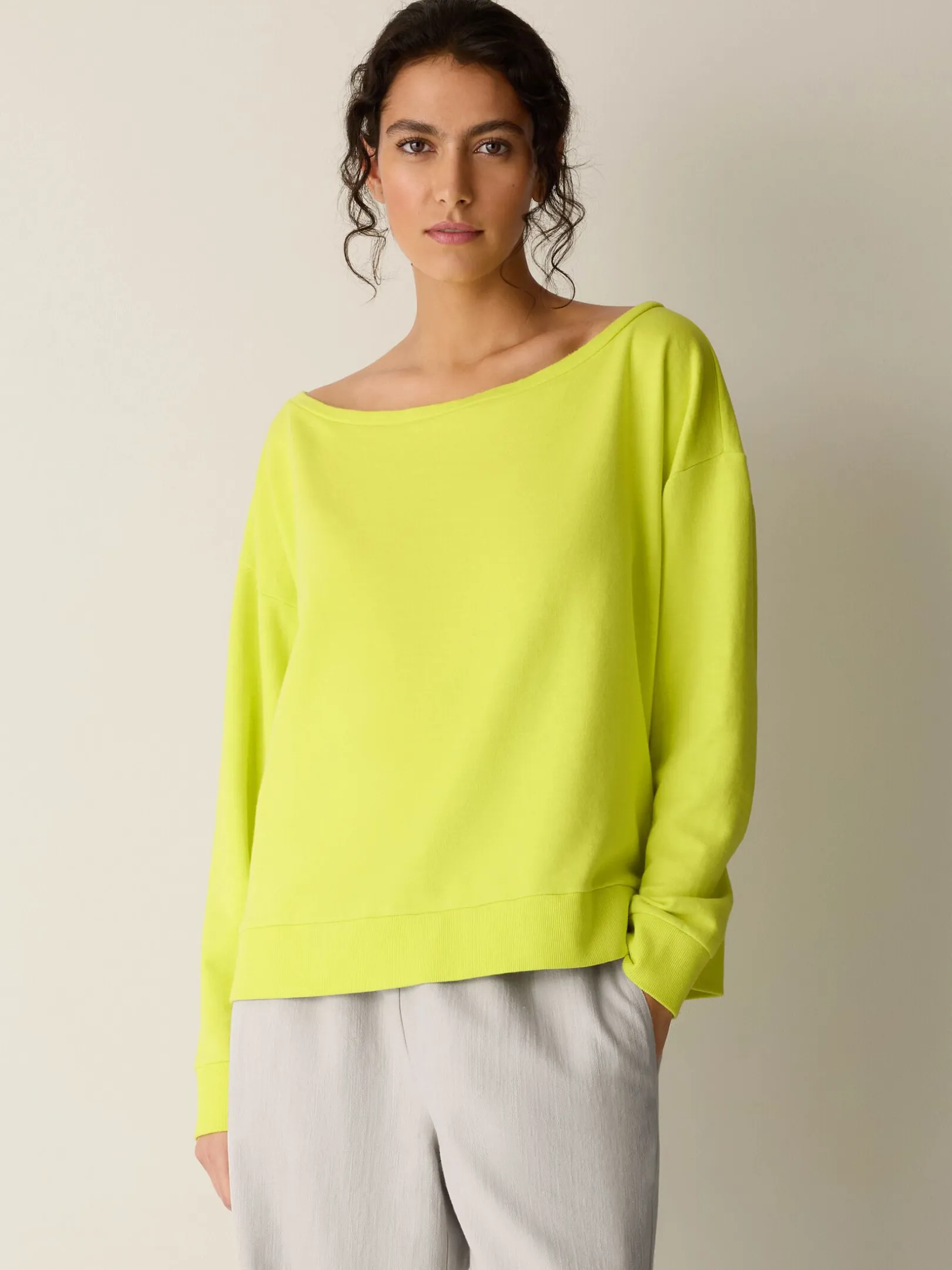 Garment-Dyed Organic Cotton Terry Bateau Neck Top