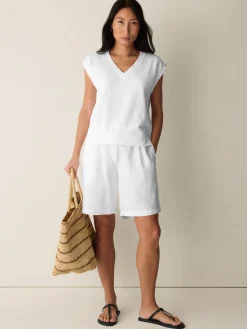 Garment-Dyed Organic Cotton Terry V-Neck Top