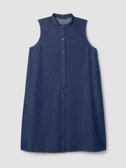 Lightweight Organic Cotton Denim Band Collar Dress