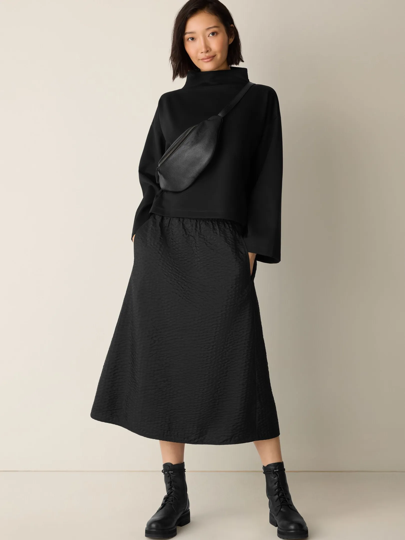 Lightweight Ponte Funnel Neck Top