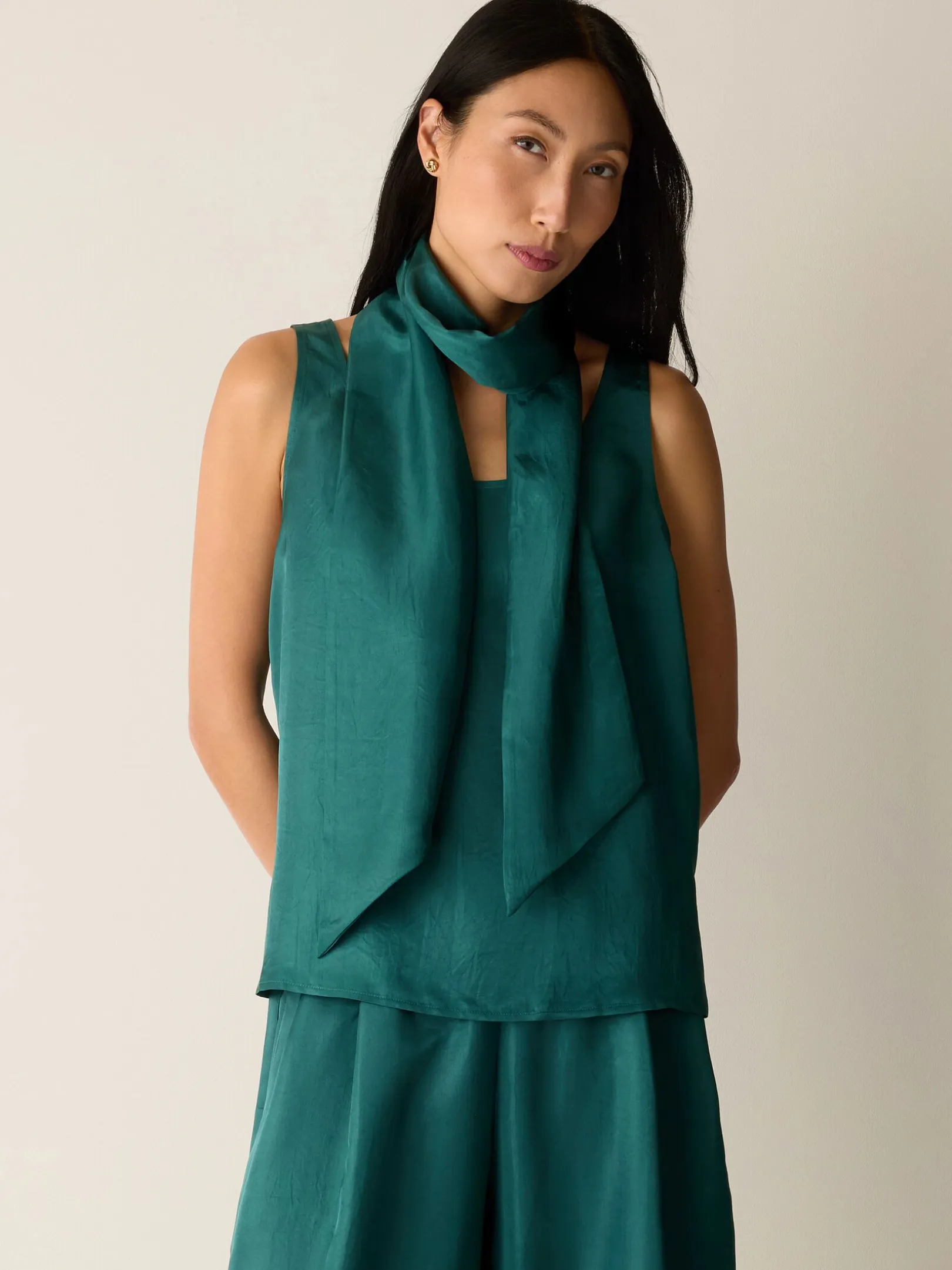 Lightweight Satin Shimmer Double Tie Scarf