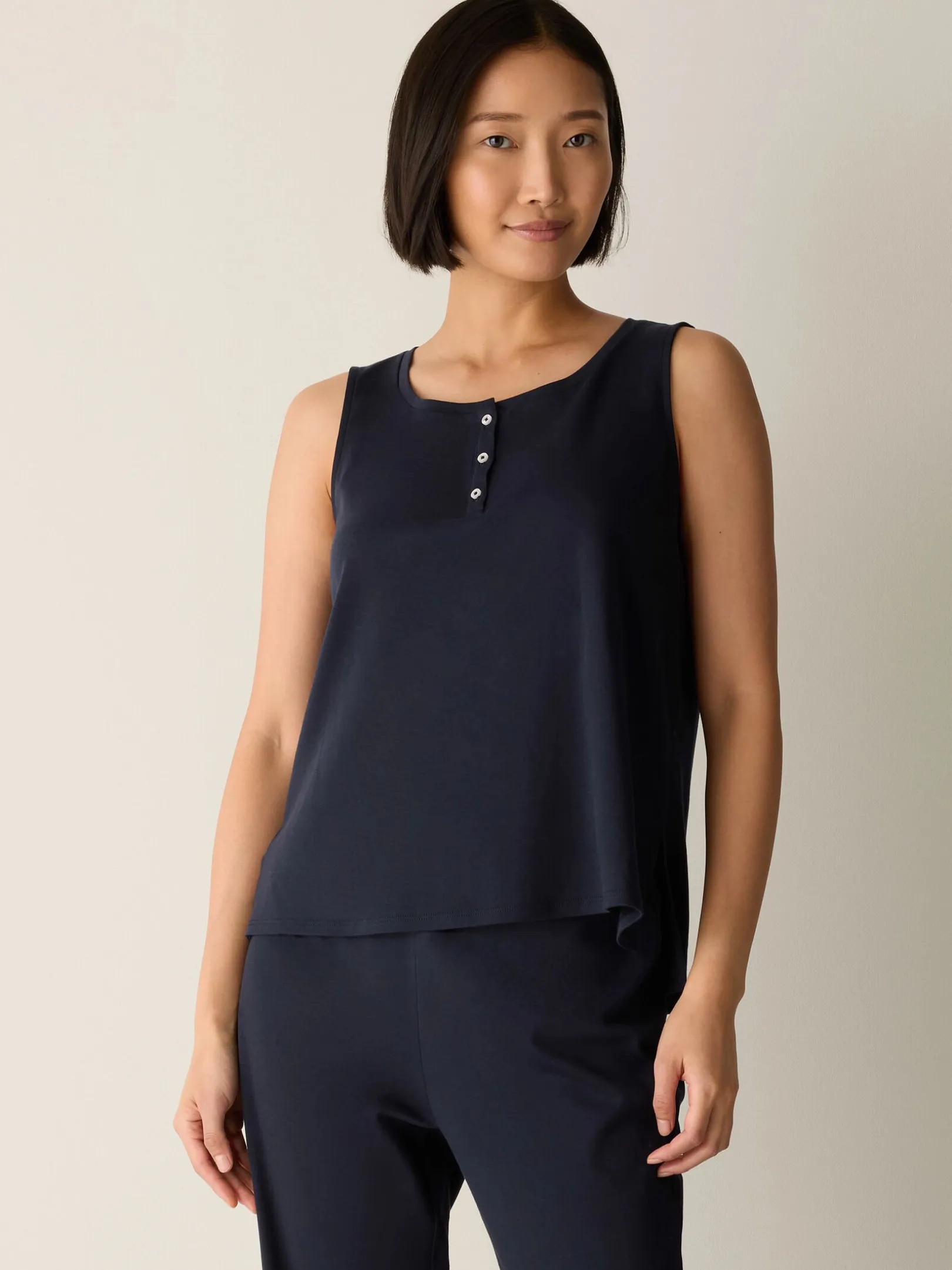 Organic Cotton Interlock Henley Sleep Tank