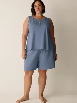 Organic Cotton Interlock Henley Sleep Tank