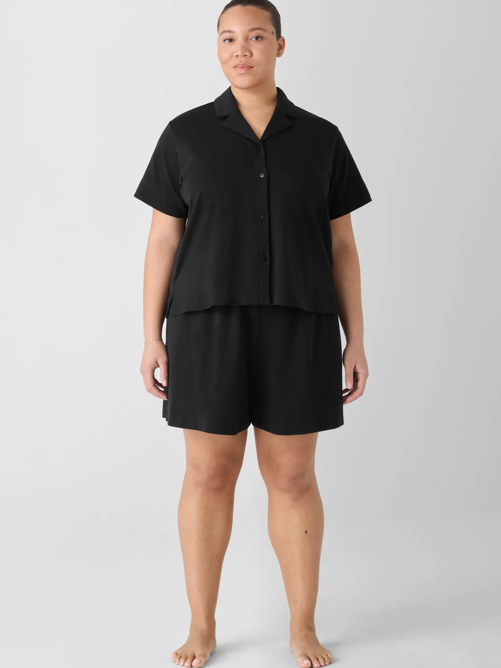 Organic Cotton Interlock Notch Collar Sleep Shirt