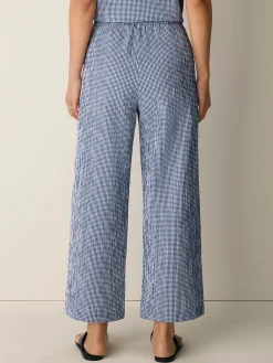 Organic Cotton Pucker Check Wide-Leg Pant
