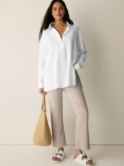 Organic Cotton Ripple Classic Collar Split Neck Top