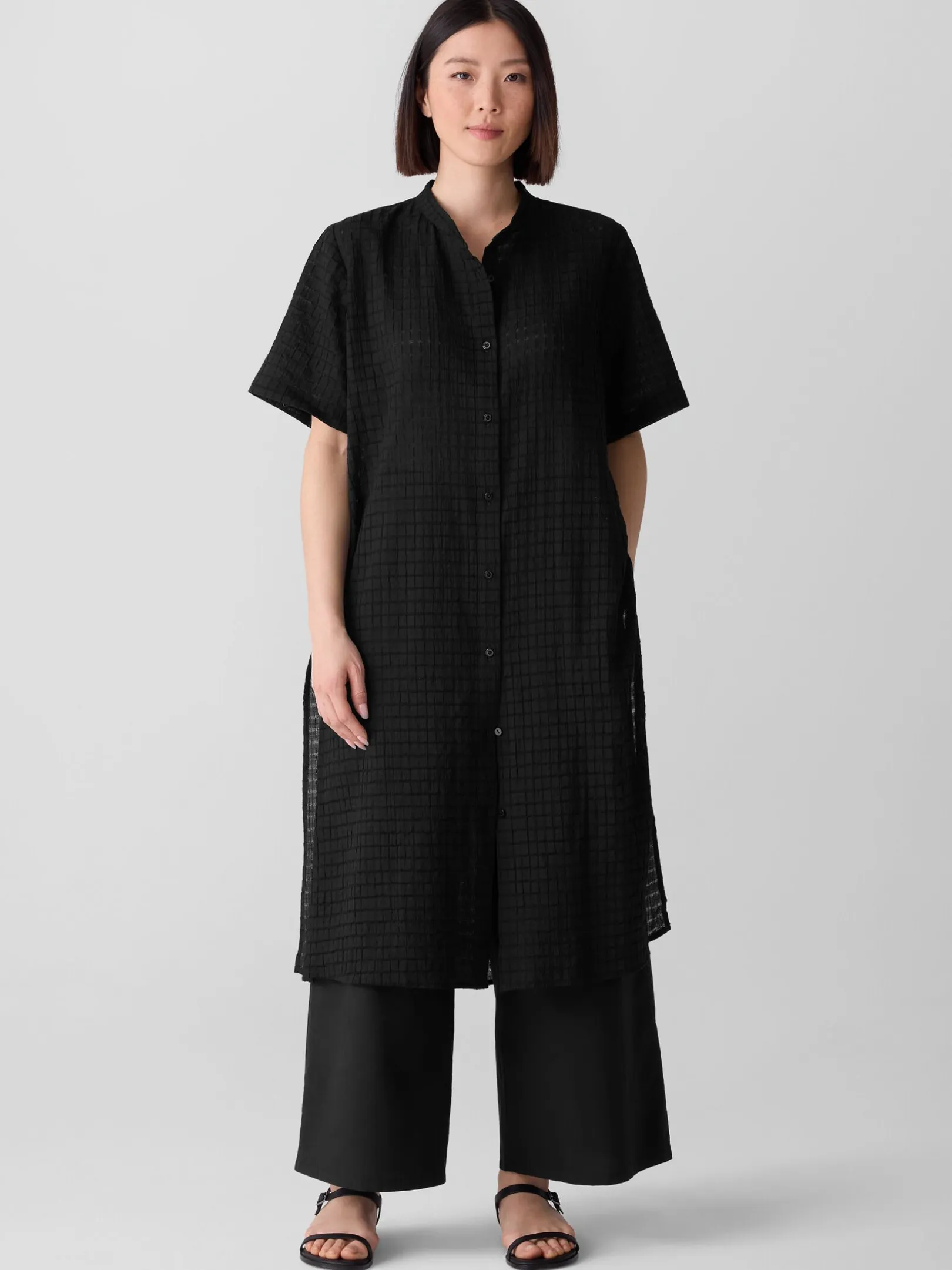 Organic Cotton Voile Box Band Collar Shirt