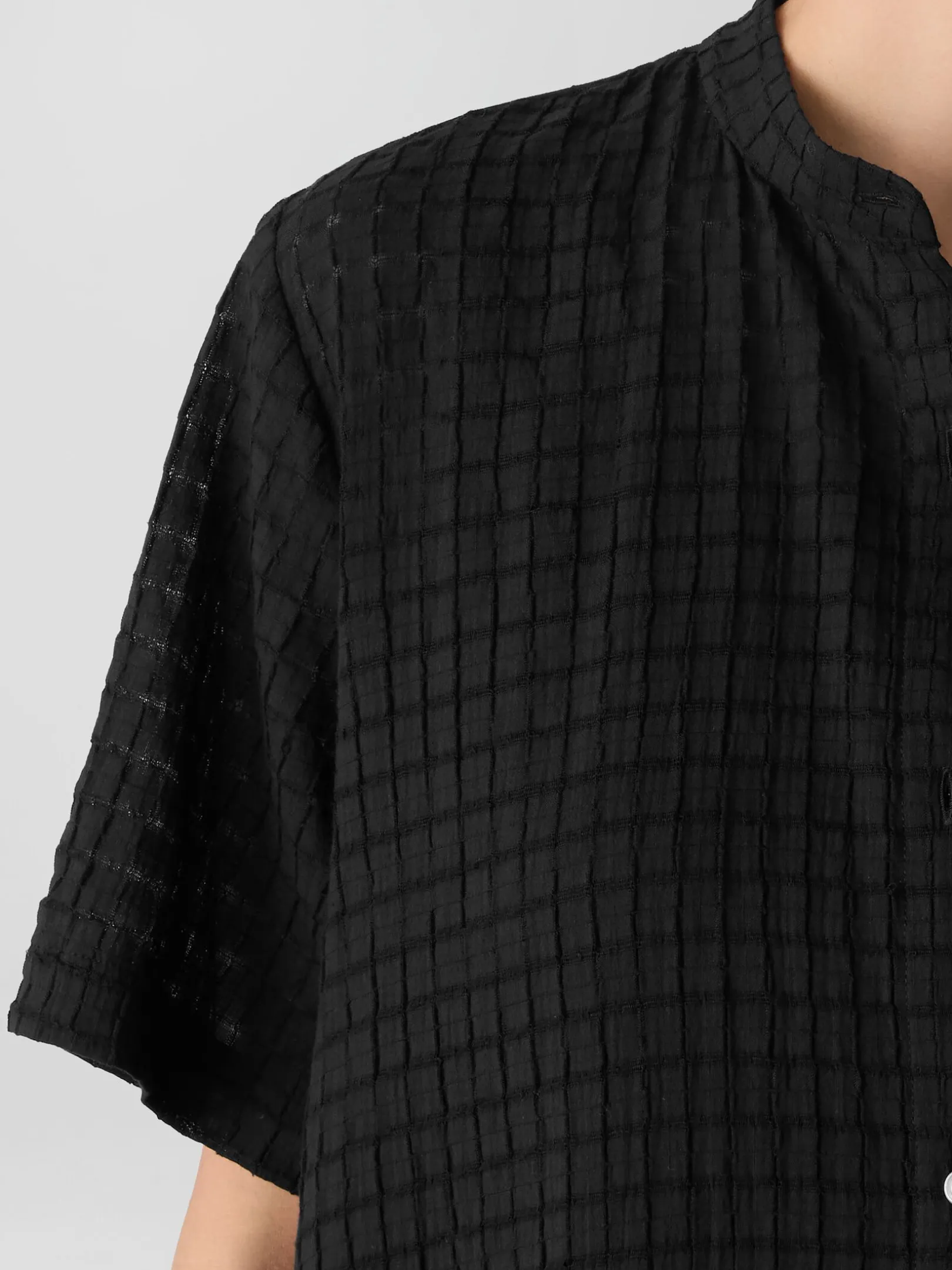 Organic Cotton Voile Box Band Collar Shirt
