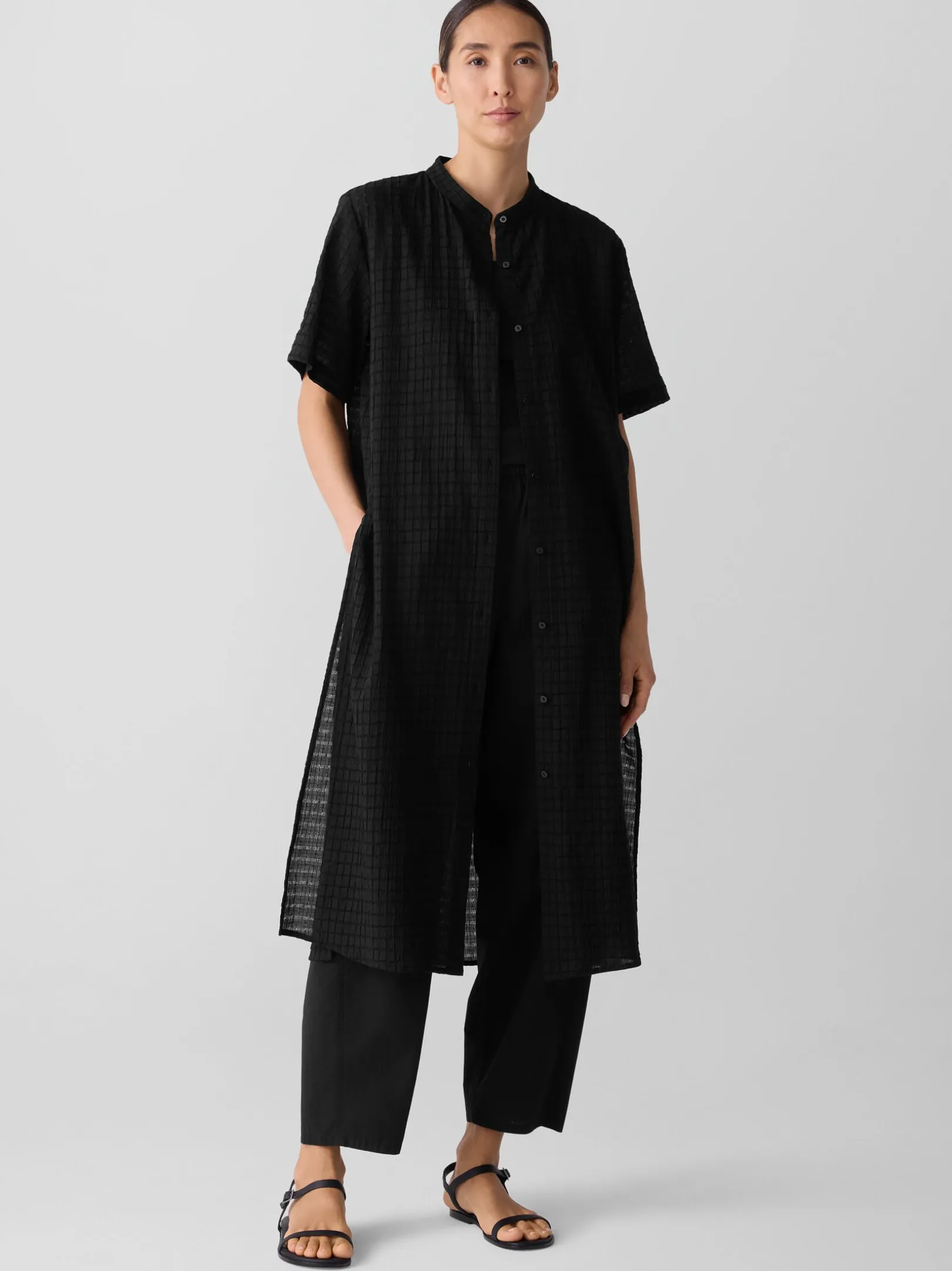 Organic Cotton Voile Box Band Collar Shirt