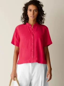 Organic Handkerchief Linen Band Collar Shirt