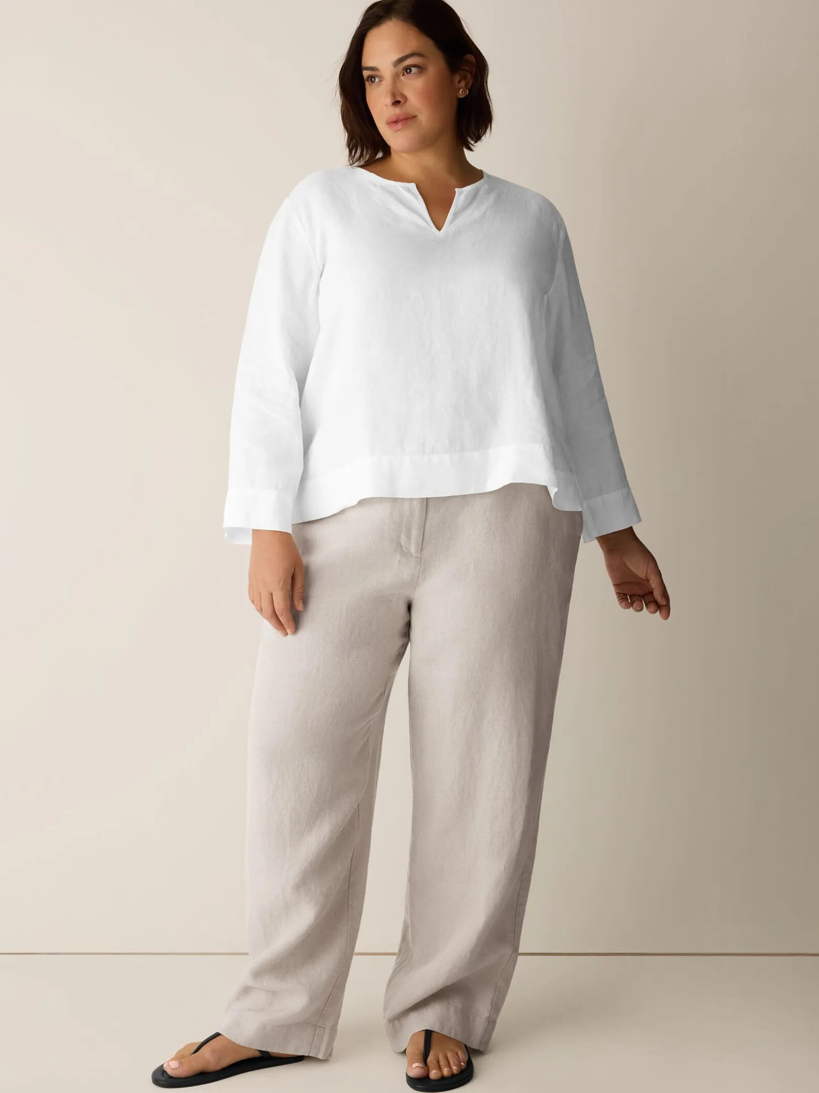 Organic Handkerchief Linen Split Neck Top