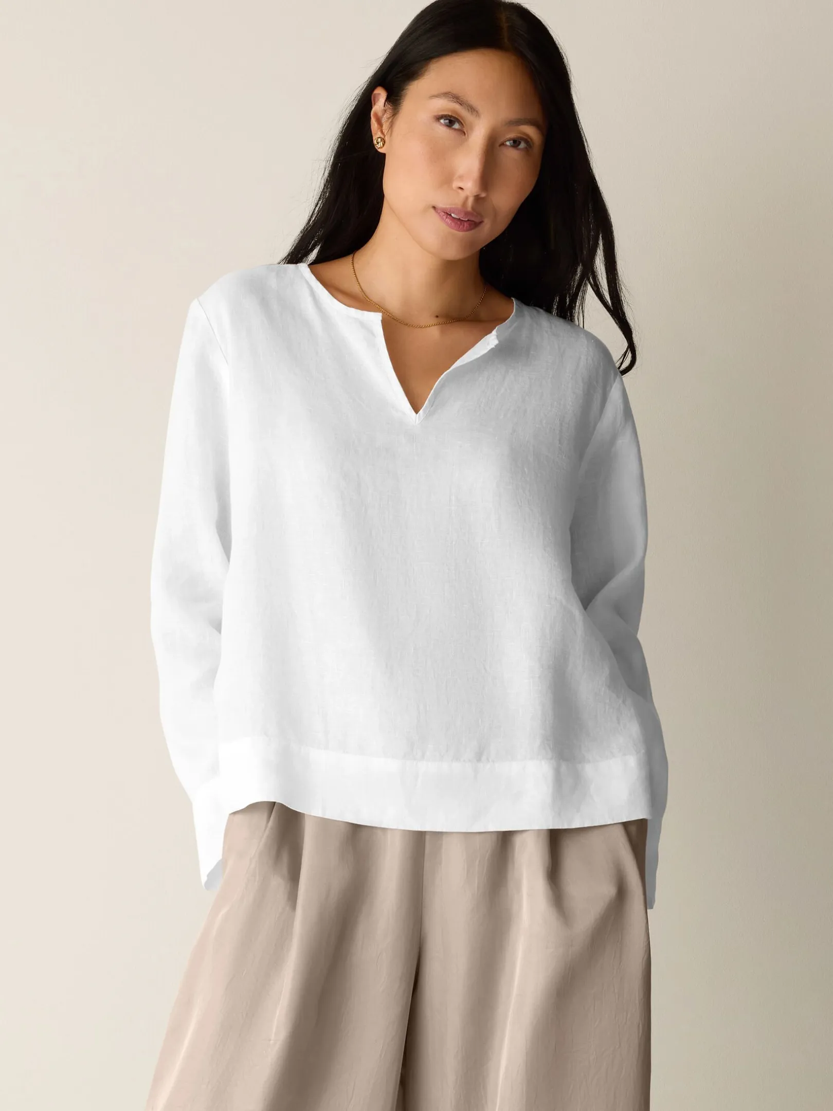 Organic Handkerchief Linen Split Neck Top
