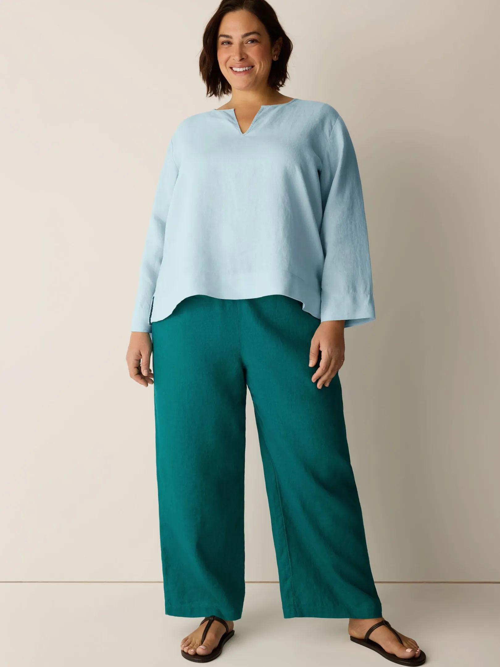 Organic Handkerchief Linen Split Neck Top
