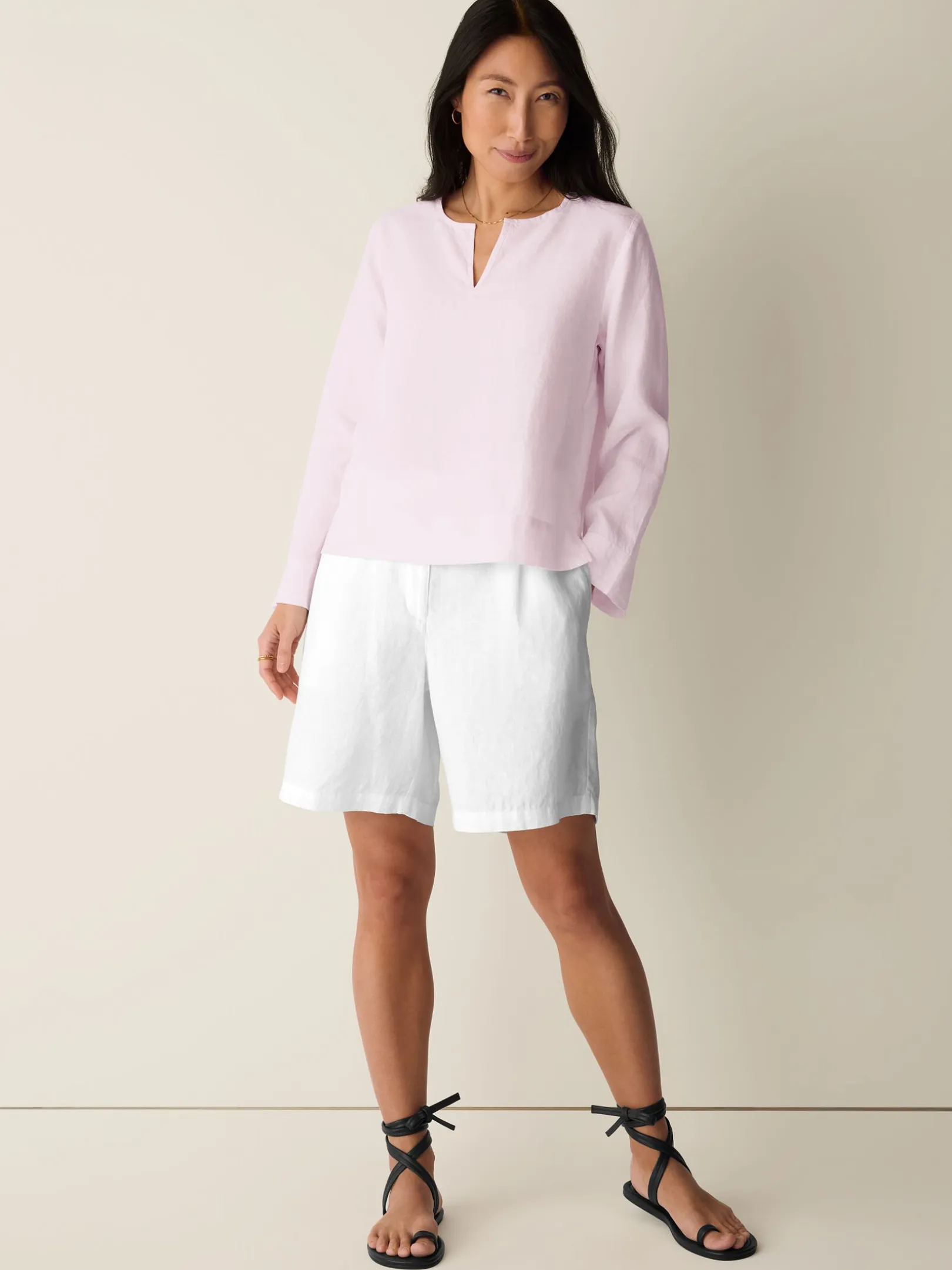 Organic Handkerchief Linen Split Neck Top