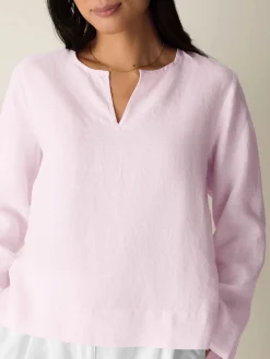 Organic Handkerchief Linen Split Neck Top
