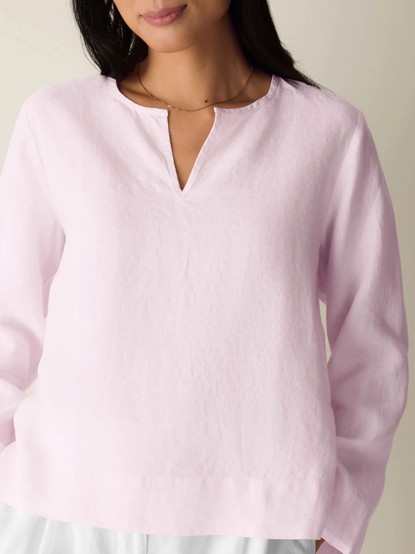 Organic Handkerchief Linen Split Neck Top