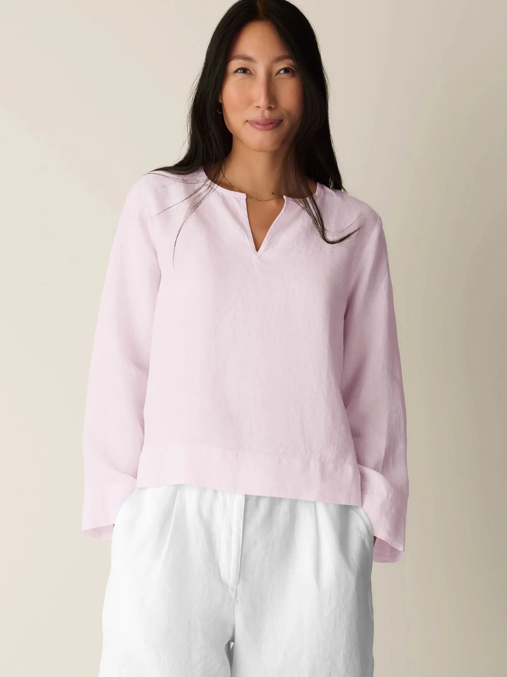 Organic Handkerchief Linen Split Neck Top
