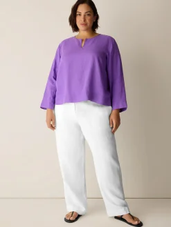 Organic Handkerchief Linen Split Neck Top