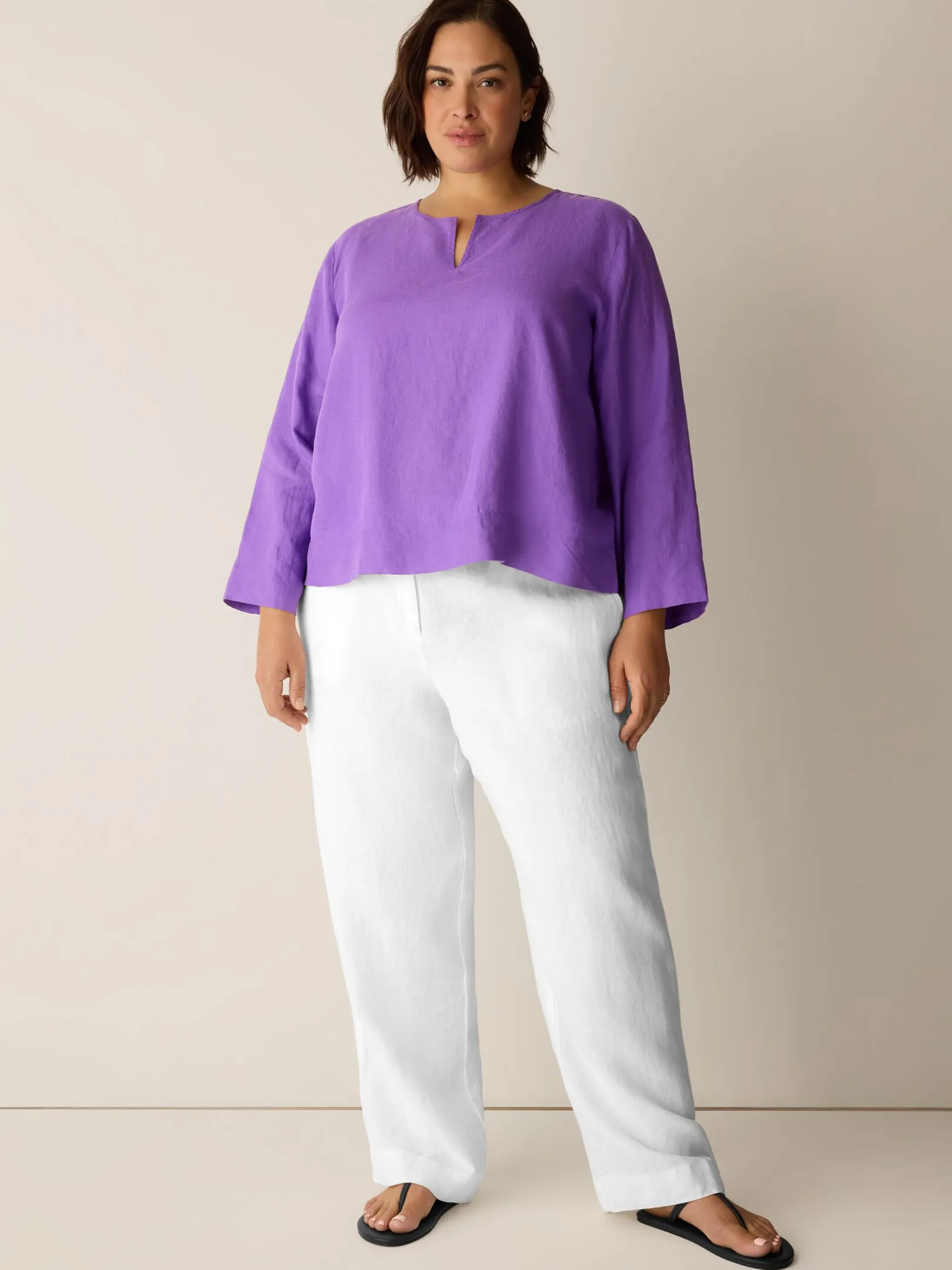 Organic Handkerchief Linen Split Neck Top