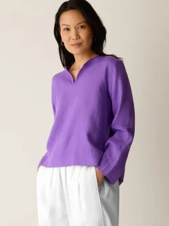 Organic Handkerchief Linen Split Neck Top