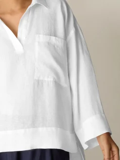 Organic Handkerchief Linen Split Neck Shirt