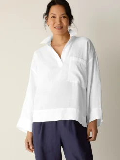 Organic Handkerchief Linen Split Neck Shirt