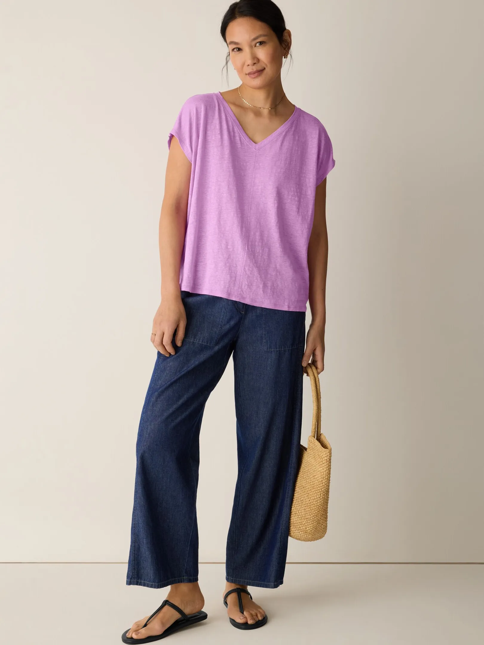 Organic Linen Jersey V-Neck Tee