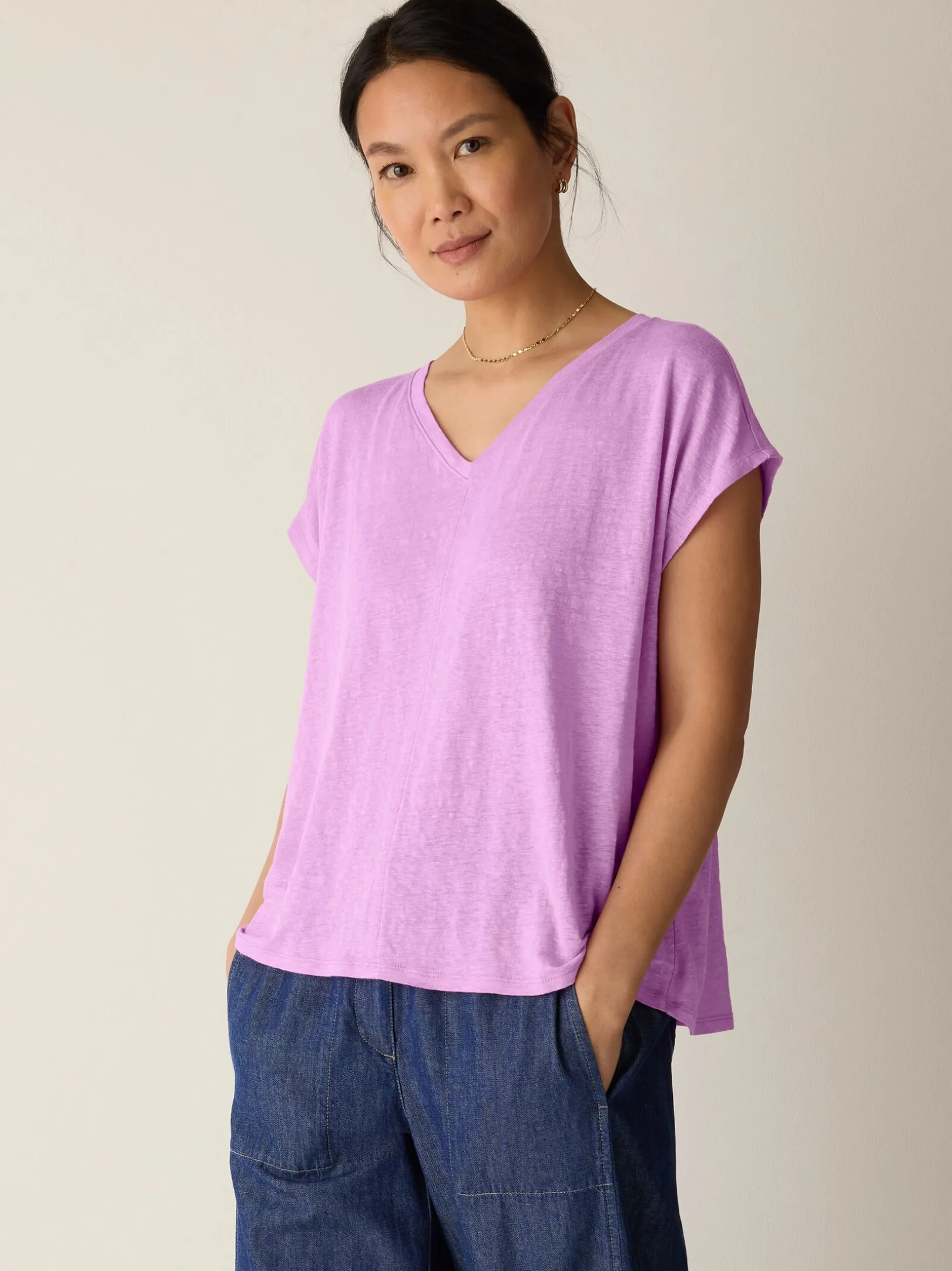 Organic Linen Jersey V-Neck Tee
