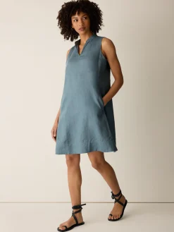 Organic Linen Split Neck Dress