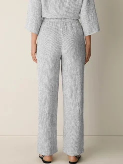 Puckered Organic Linen Stripe Straight Pant