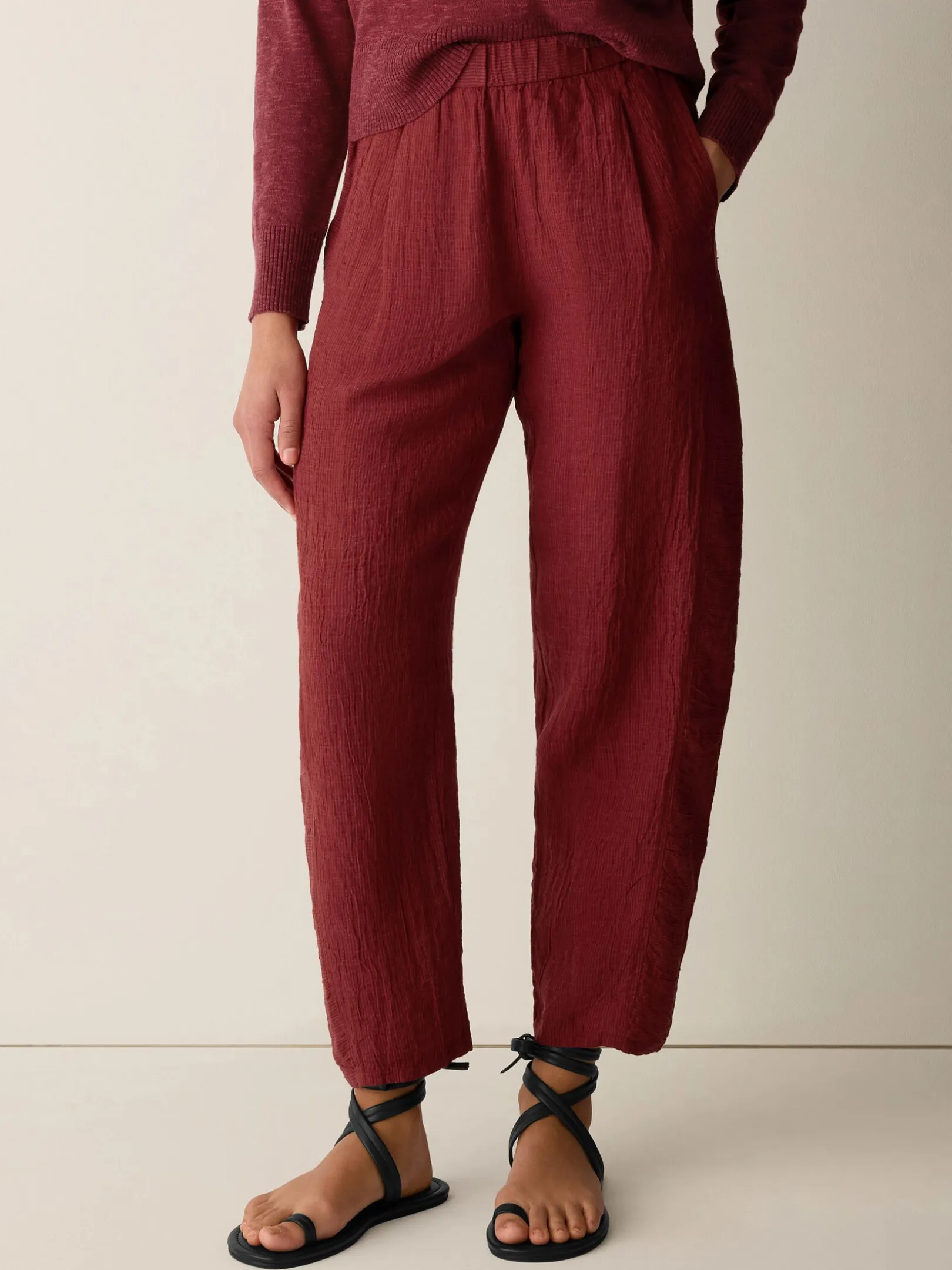 Puckered Organic Linen Stripe Lantern Pant