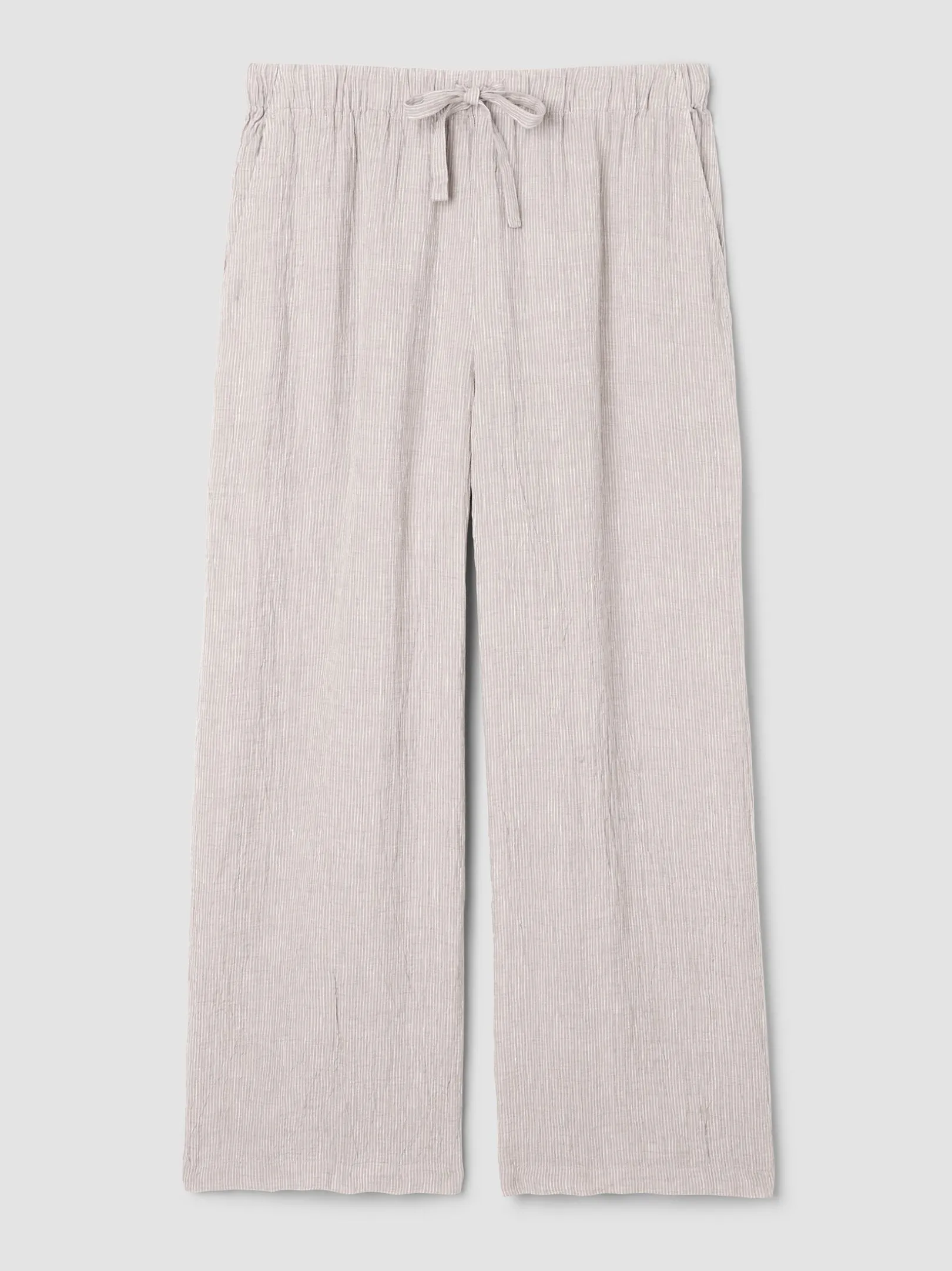 Puckered Organic Linen Stripe Wide-Leg Pant