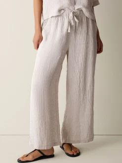 Puckered Organic Linen Stripe Wide-Leg Pant