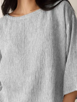 Puckered Organic Linen Stripe Box-Top