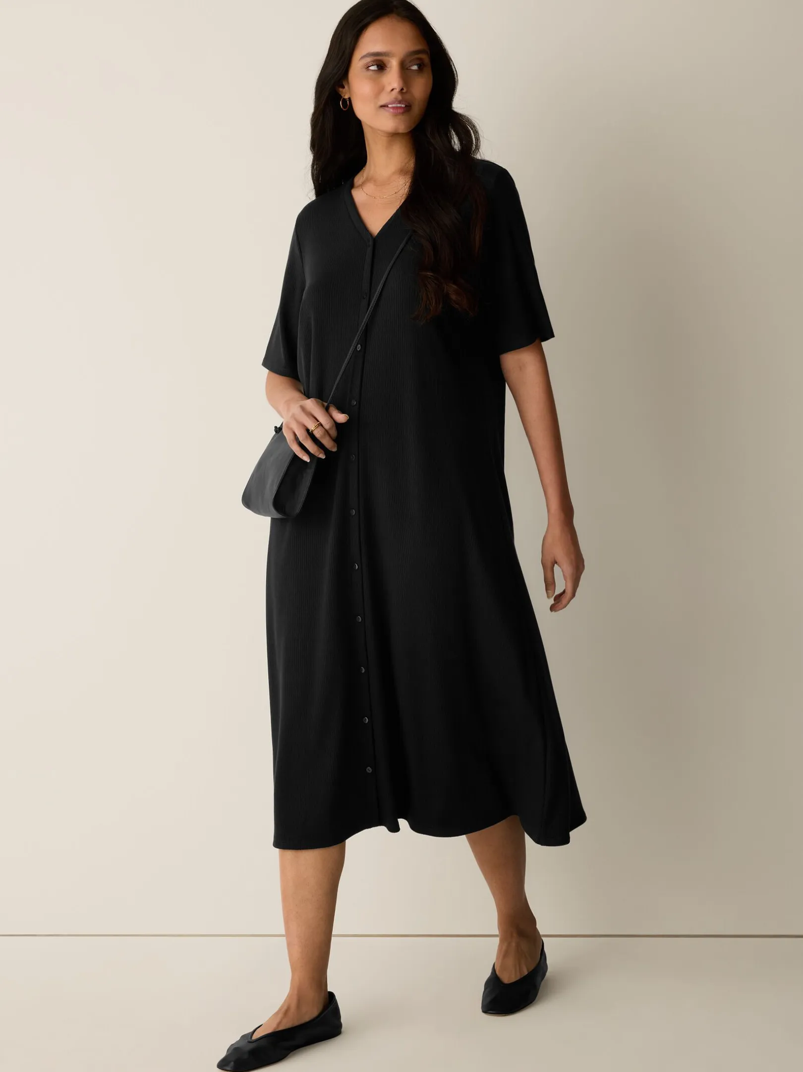 Ribbed Knit V-Neck Dress