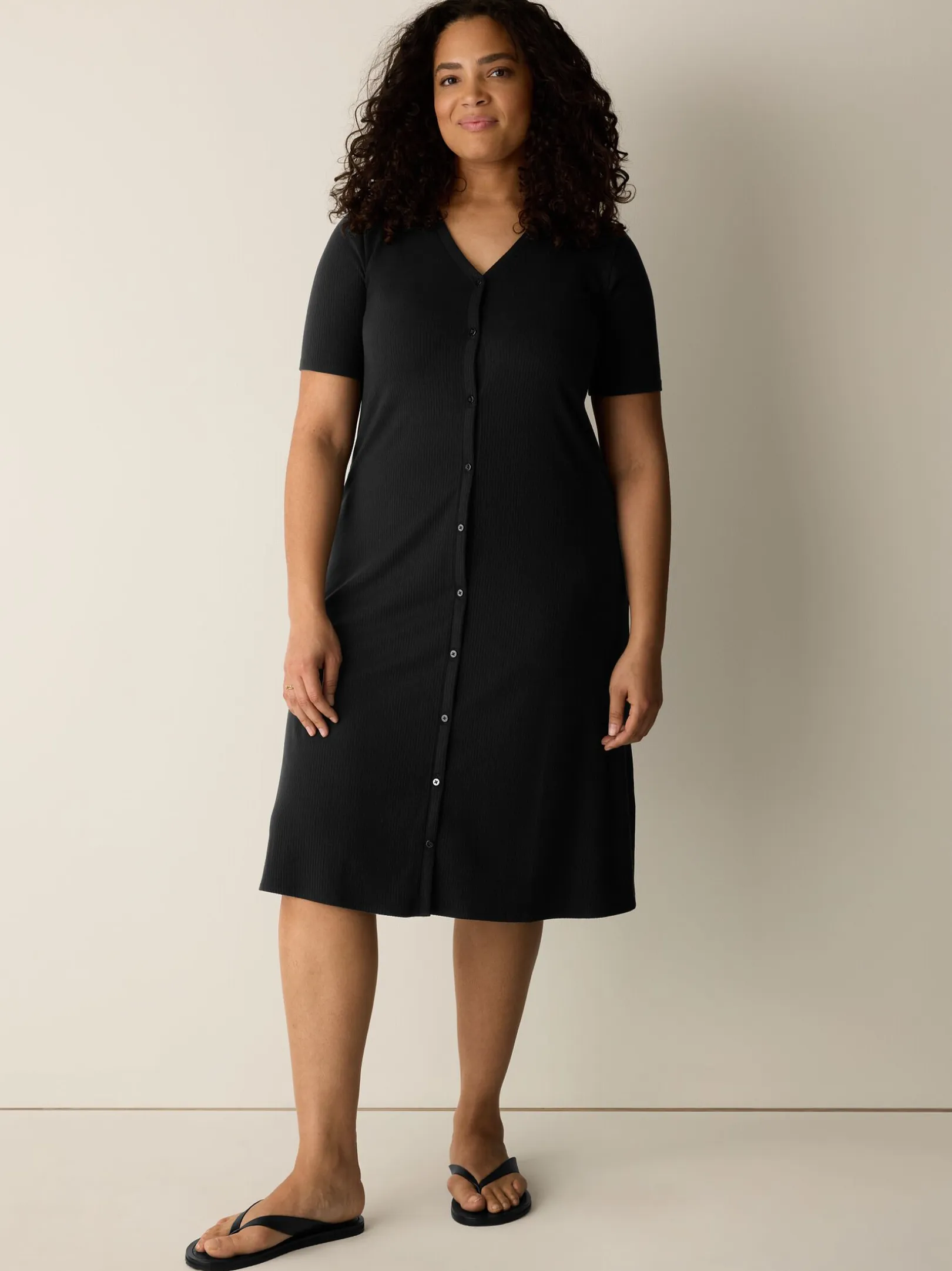 Ribbed Knit V-Neck Dress