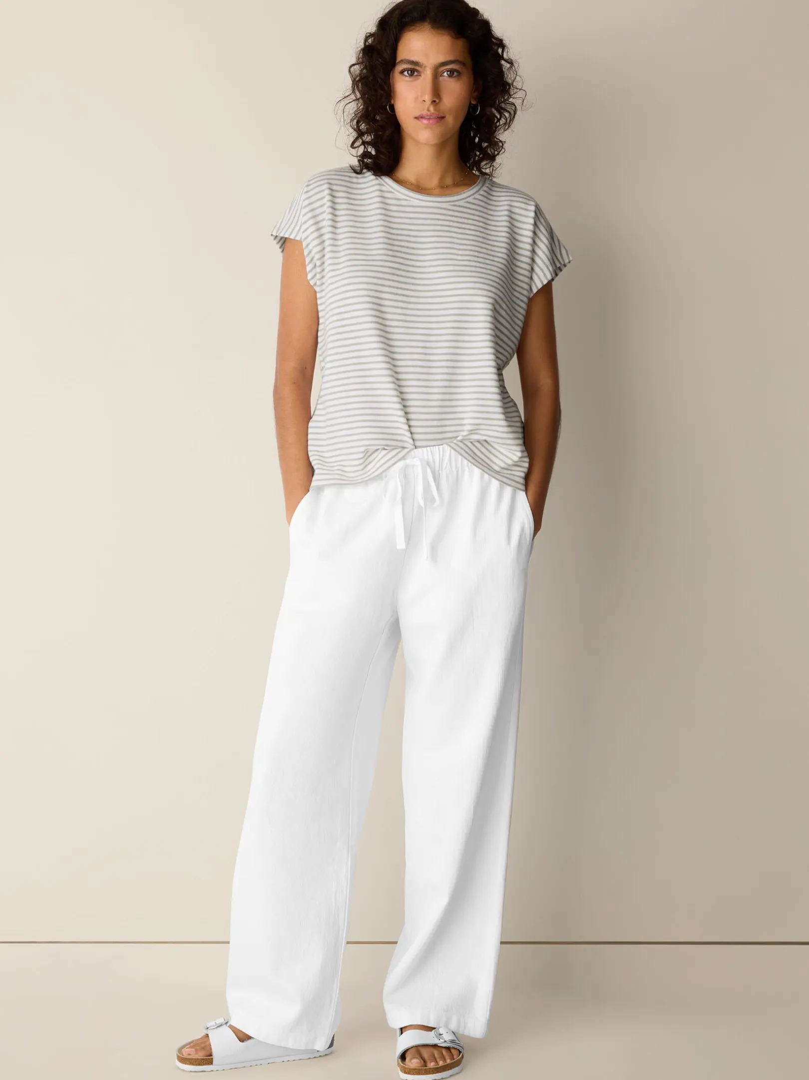 Slubby Organic Cotton Linen Full-Length Straight Pant