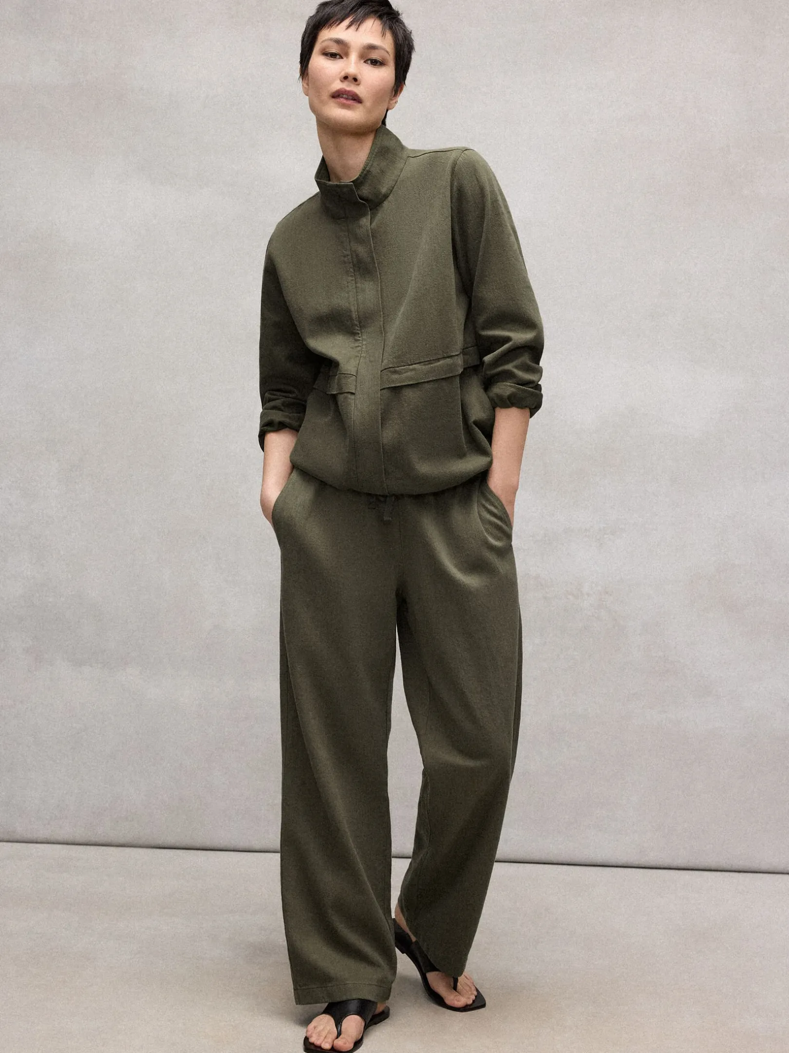 Slubby Organic Cotton Linen Full-Length Straight Pant