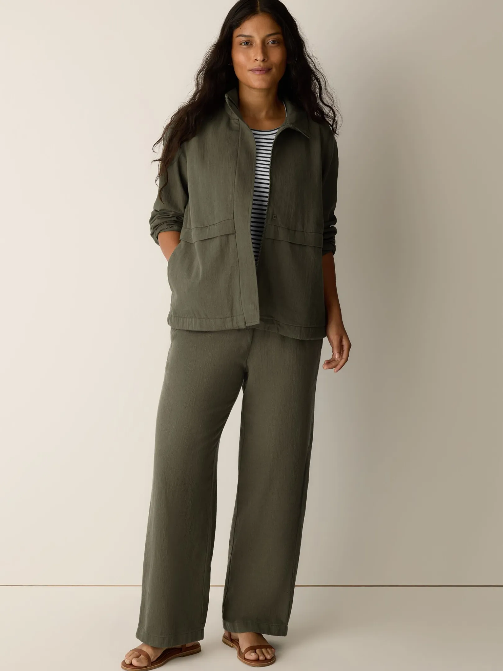 Slubby Organic Cotton Linen High Collar Jacket