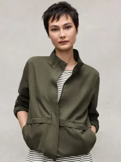 Slubby Organic Cotton Linen High Collar Jacket