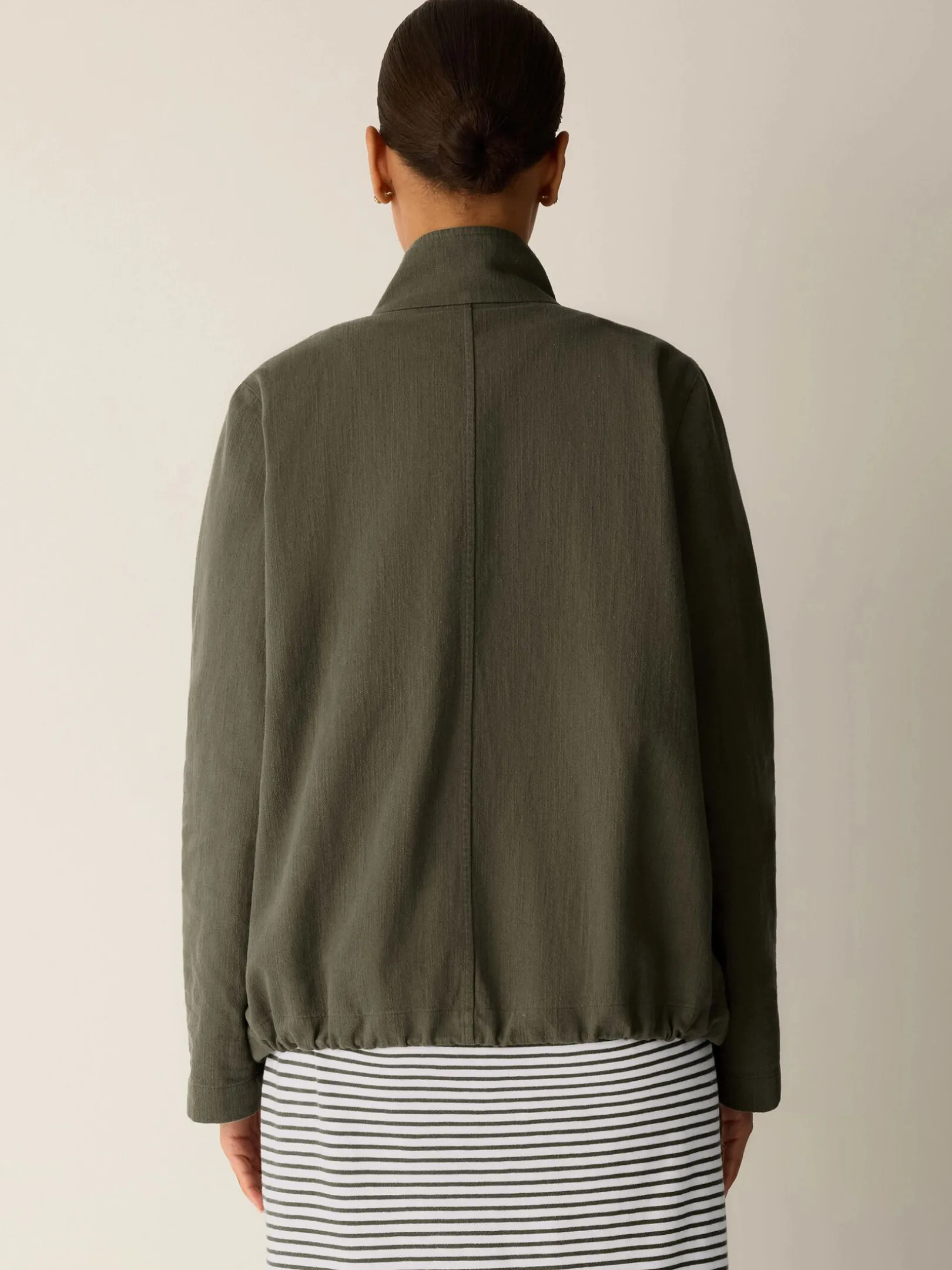 Slubby Organic Cotton Linen High Collar Jacket