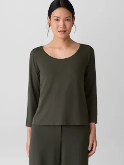 Stretch Jersey Knit Scoop Neck Top