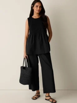 Stretch Organic Cotton Poplin Wide-Leg Pant